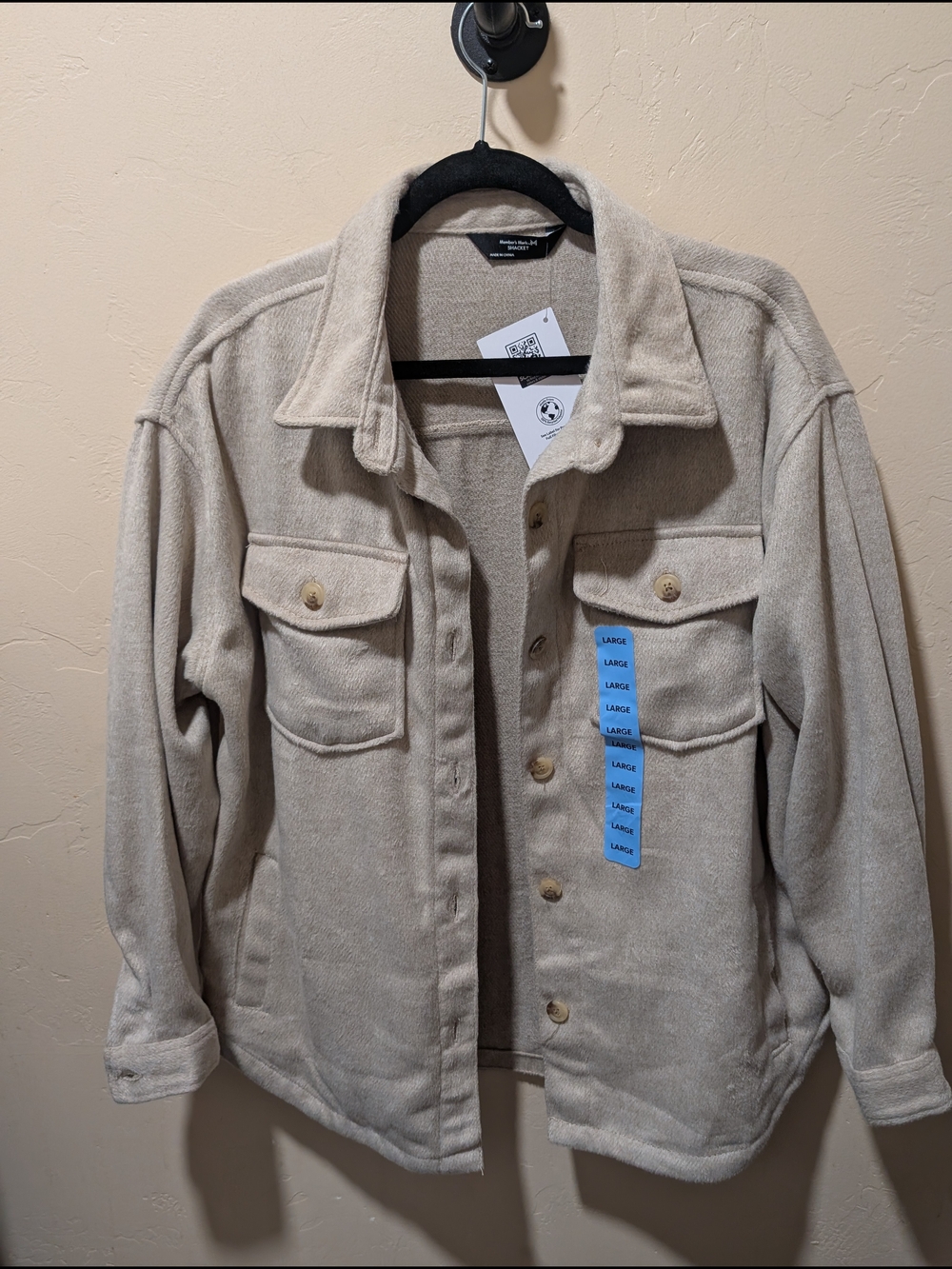 NWT Woman's Members Mark Neutral Beige Tan Button-Up Shacket Jacket Large